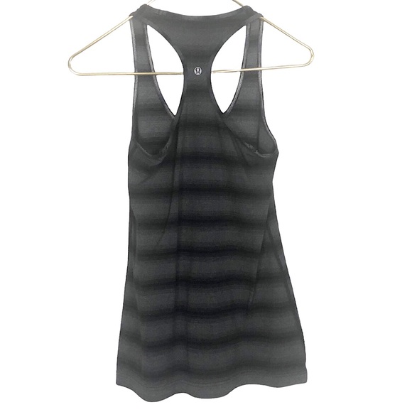 LULULEMON Black Grey Striped Athletic Stretch Tank Top - Picture 2 of 3